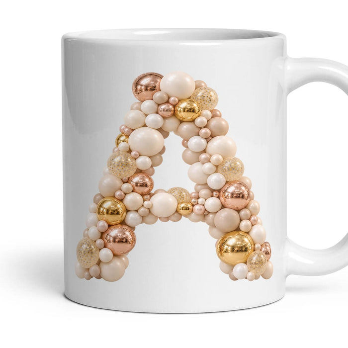 Chrome & Ivory Balloon Initial Mug mug, 11oz white ceramic, A, handle right