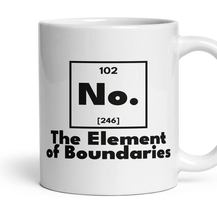 No. The Element of Boundaries mug, 11oz white ceramic, handle right