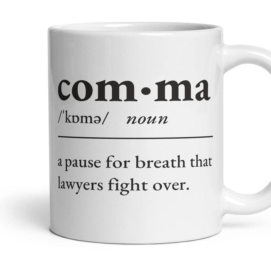 Comma, noun — Definition Mug mug, 11oz white ceramic, handle right