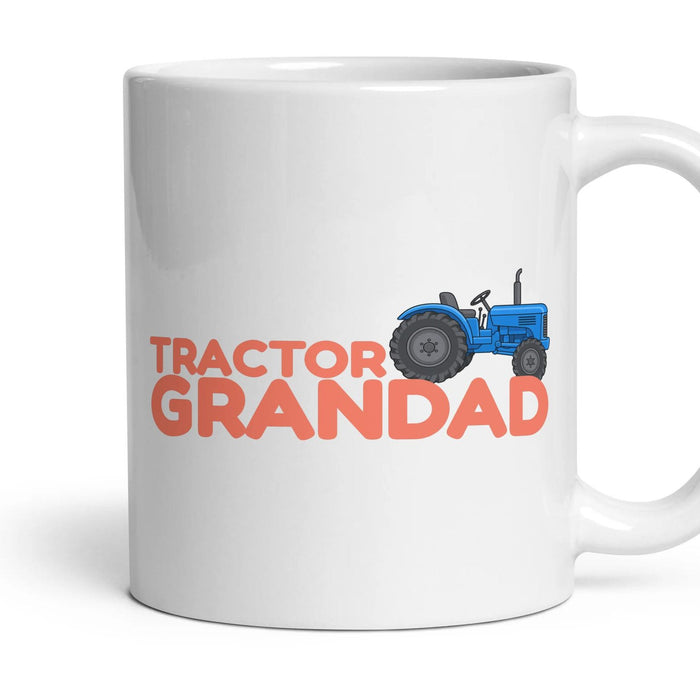 Tractor Grandad mug, 11oz white ceramic, Blue, handle right