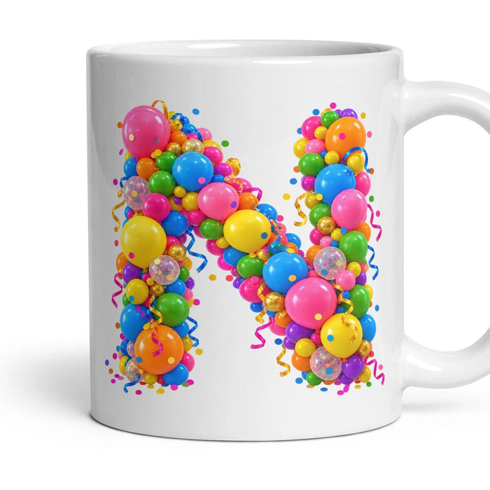Party Balloon Initial Mug mug, 11oz white ceramic, N, handle right