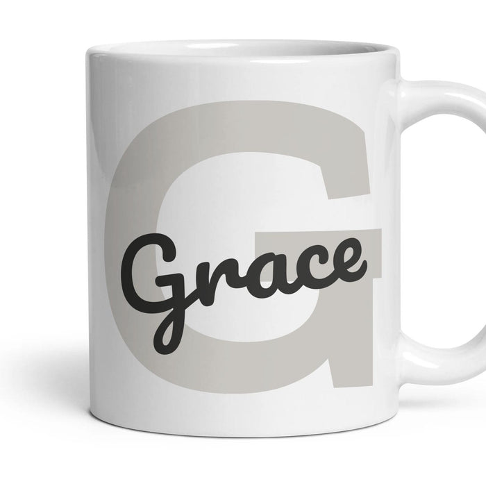 Personalised Initial Mug — Soft Grey (L4S4) mug, 11oz white ceramic, Soft Grey, handle right