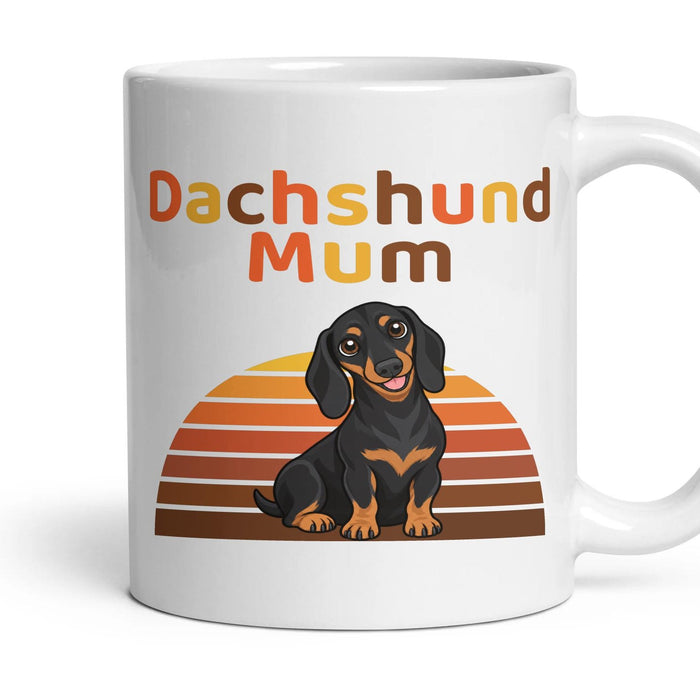Dachshund Mum mug, 11oz white ceramic, Black & Tan, handle right