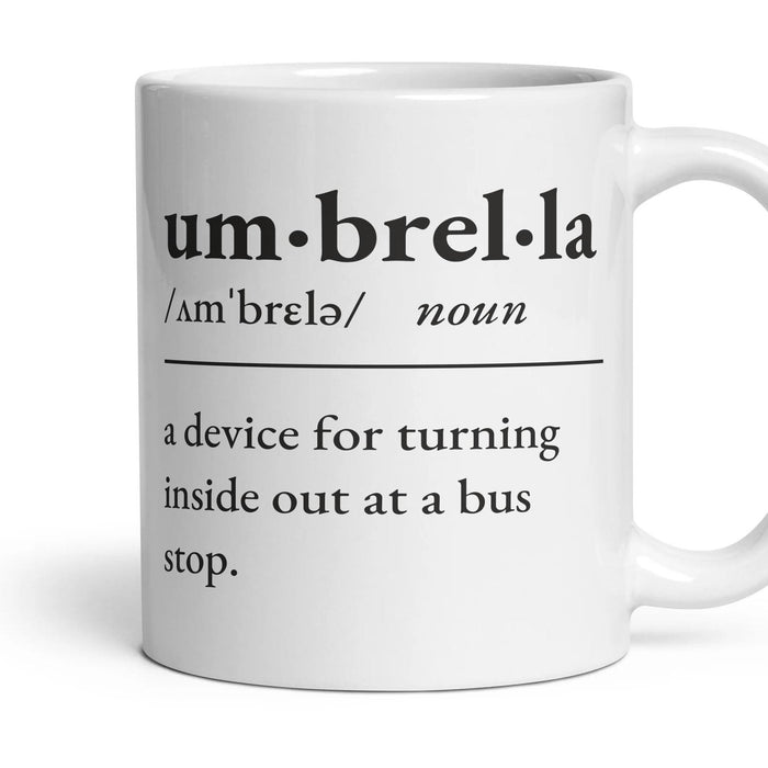 Umbrella mug, 11oz white ceramic, handle right