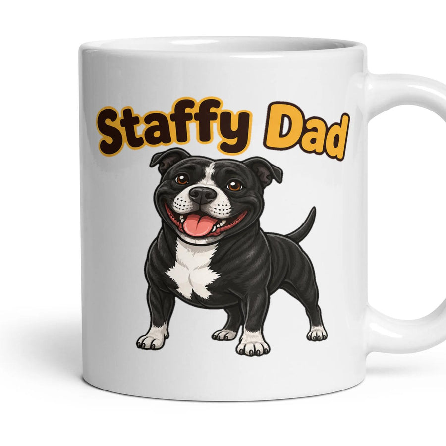 Staffy Dad mug, 11oz white ceramic, Black & White, handle right