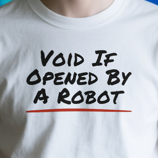 Close-up of the OD4D4BD131B5 print on a white unisex t-shirt