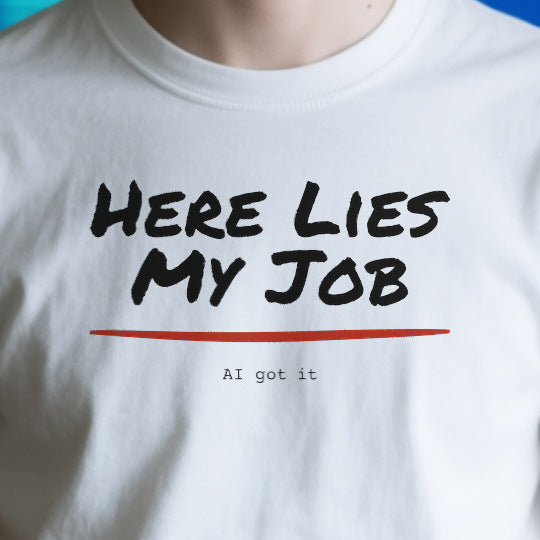 Close-up of the ODB50D7E90C3 print on a white unisex t-shirt