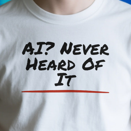Close-up of the ODABD6AE6DCB print on a white unisex t-shirt