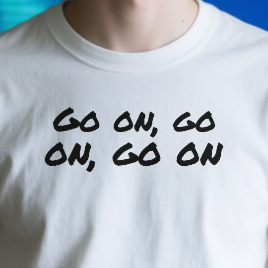 Close-up of the OD37B9A64C14 print on a white unisex t-shirt
