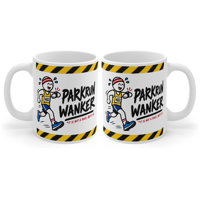 Parkrun Wanker mug, handle right