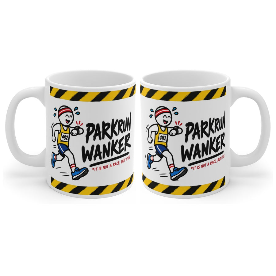 Parkrun Wanker mug, handle right