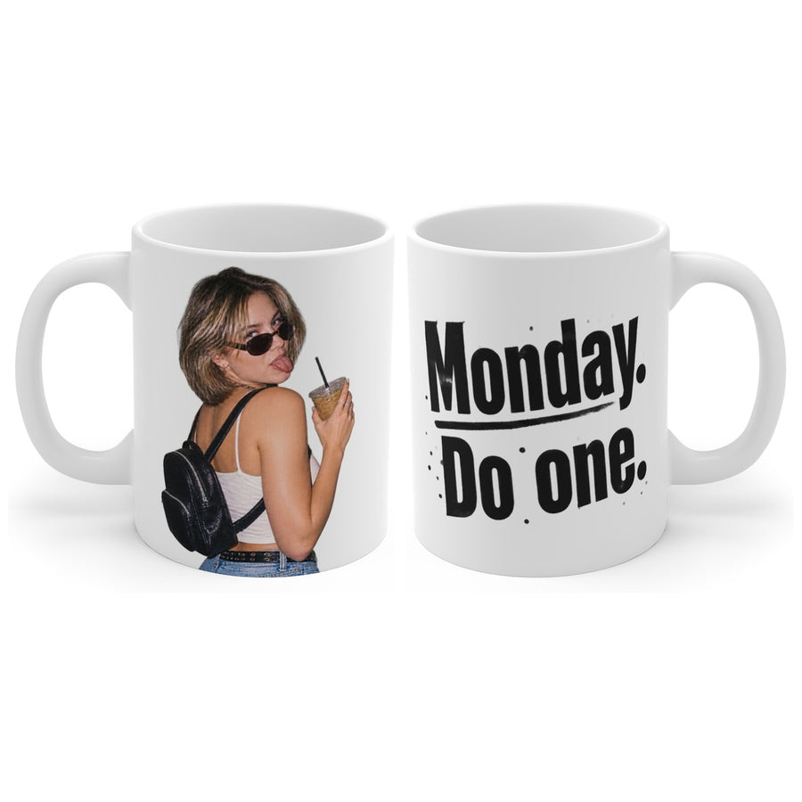 Monday. Do one. mug, handle right