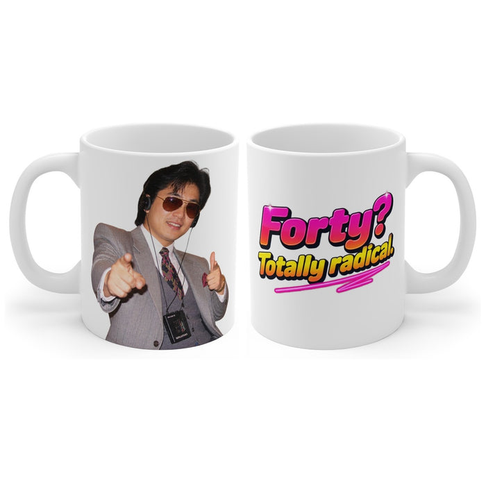 Forty? Totally radical. mug, handle right