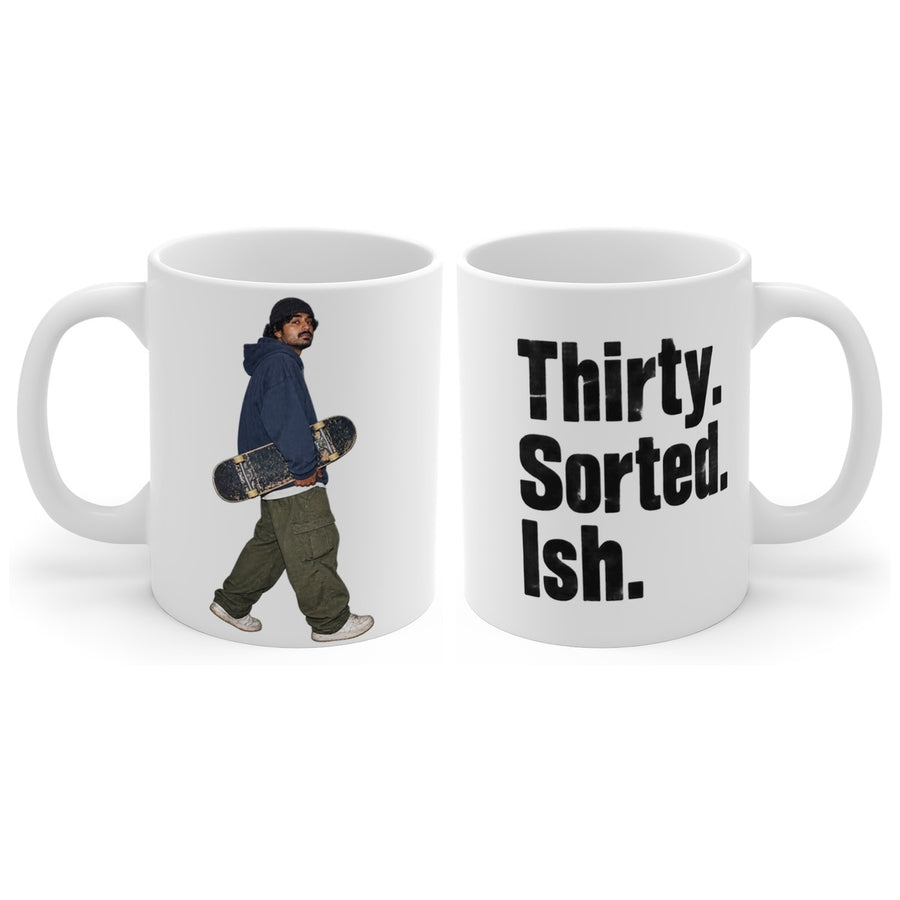 Thirty. Sorted. Ish. mug, handle right