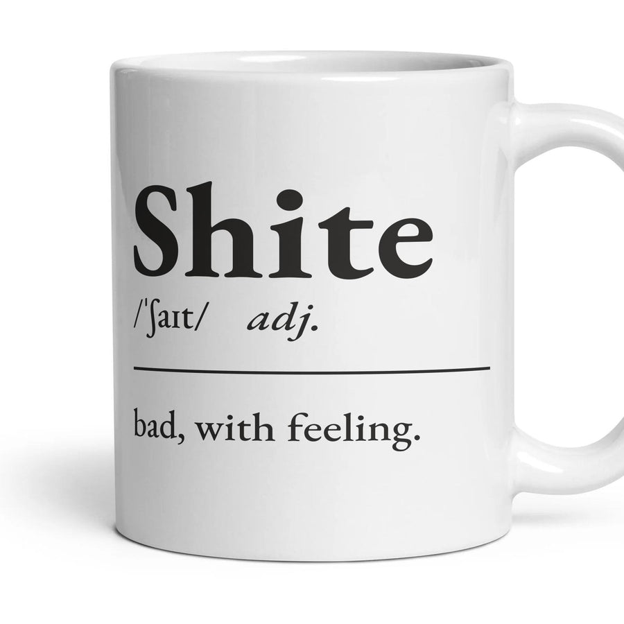 Shite mug, 11oz white ceramic, handle right