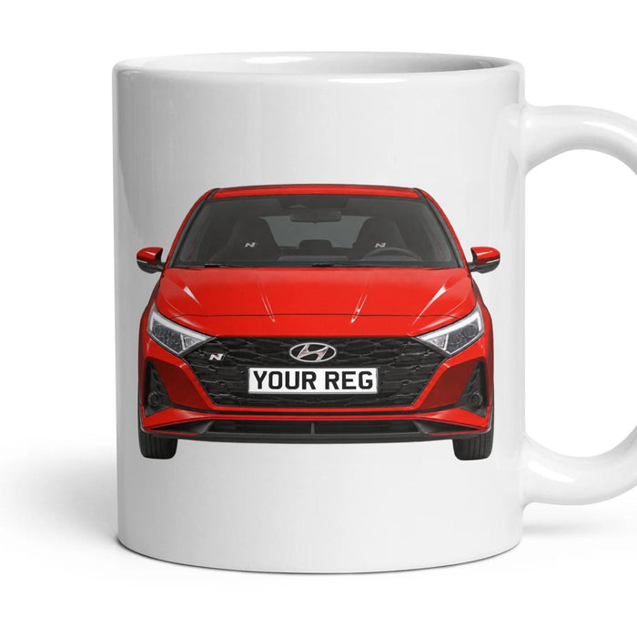 Hyundai i20 N Personalised Number Plate Mug - Dragon Red - Front & Rear mug, 11oz white ceramic, Dragon Red, handle right