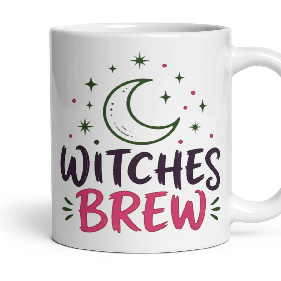 WITCHES BREW mug, 11oz white ceramic, handle right
