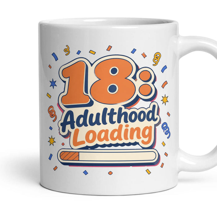 18: Adulthood Loading mug, 11oz white ceramic, handle right
