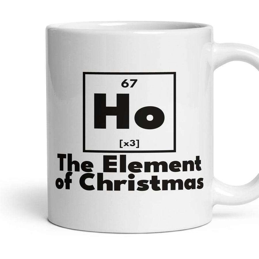 Ho The Element of Christmas mug, 11oz white ceramic, handle right