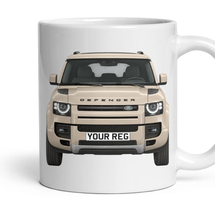 Land Rover Defender Personalised Number Plate Mug - Gondwana Stone - Front & Rear mug, 11oz white ceramic, Gondwana Stone, handle right