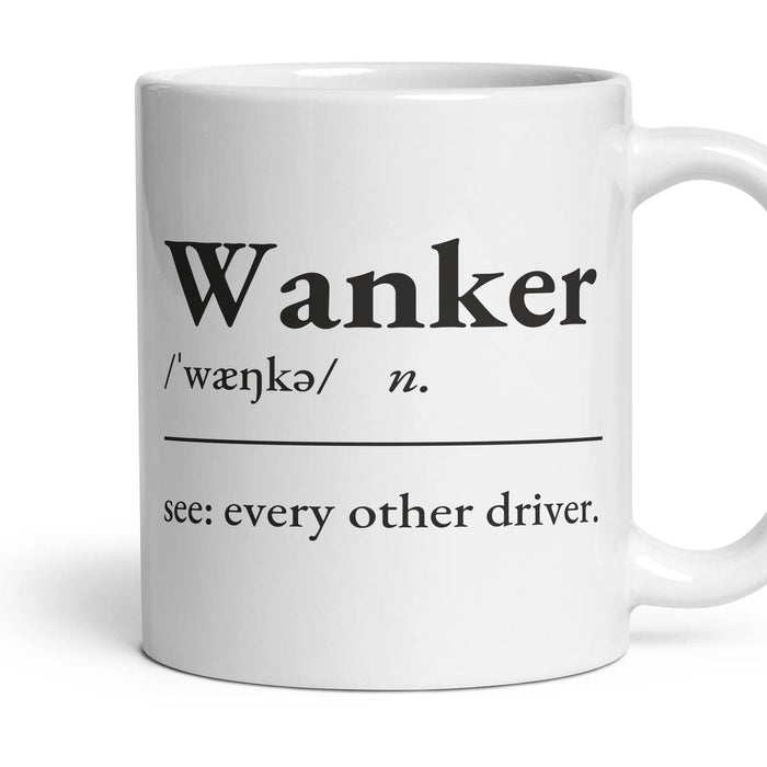 Wanker mug, 11oz white ceramic, handle right