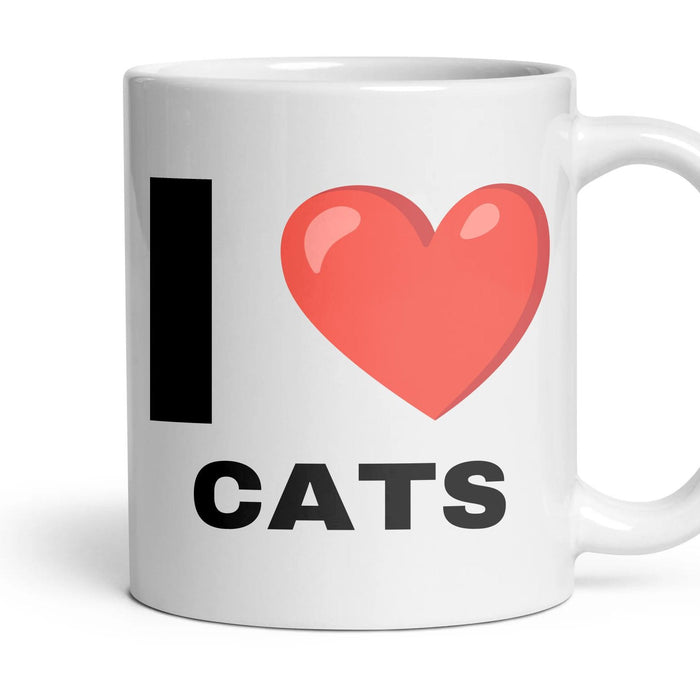 I LOVE CATS mug, 11oz white ceramic, handle right