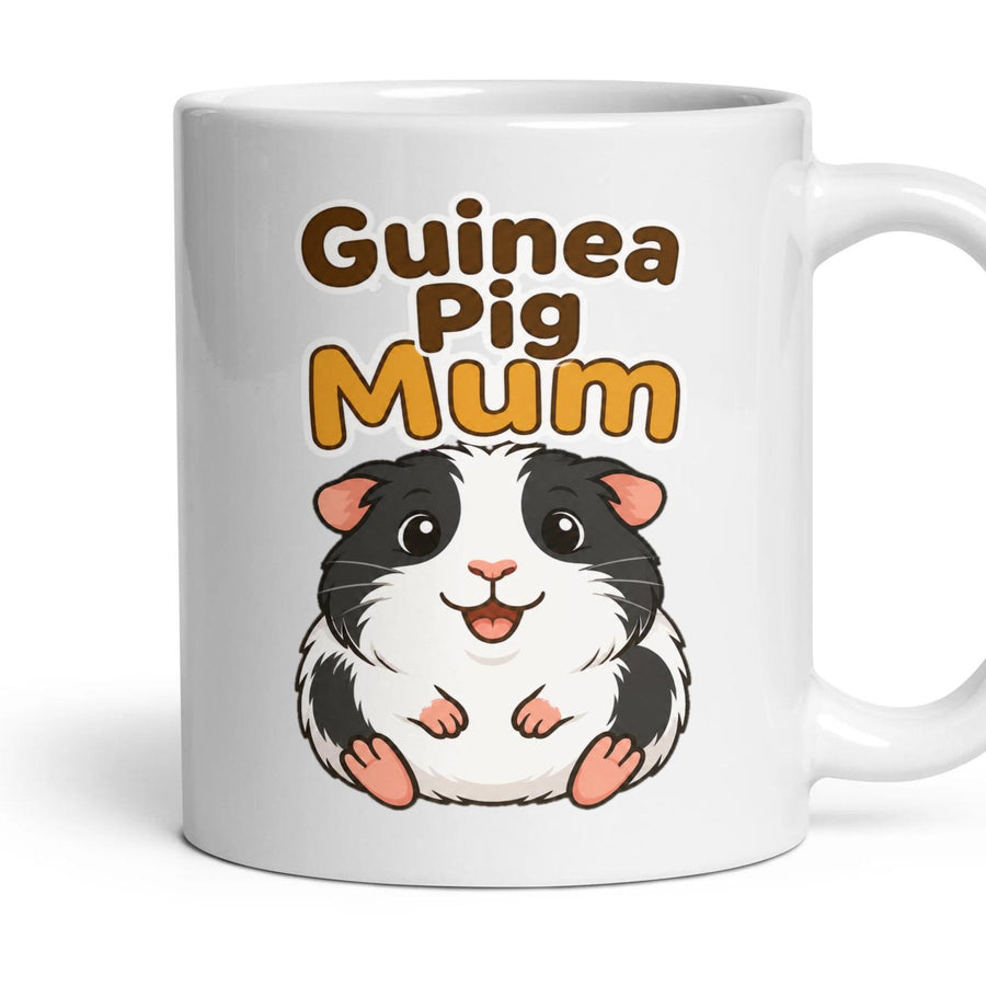 Guinea Pig Mum mug, 11oz white ceramic, Black & White, handle right