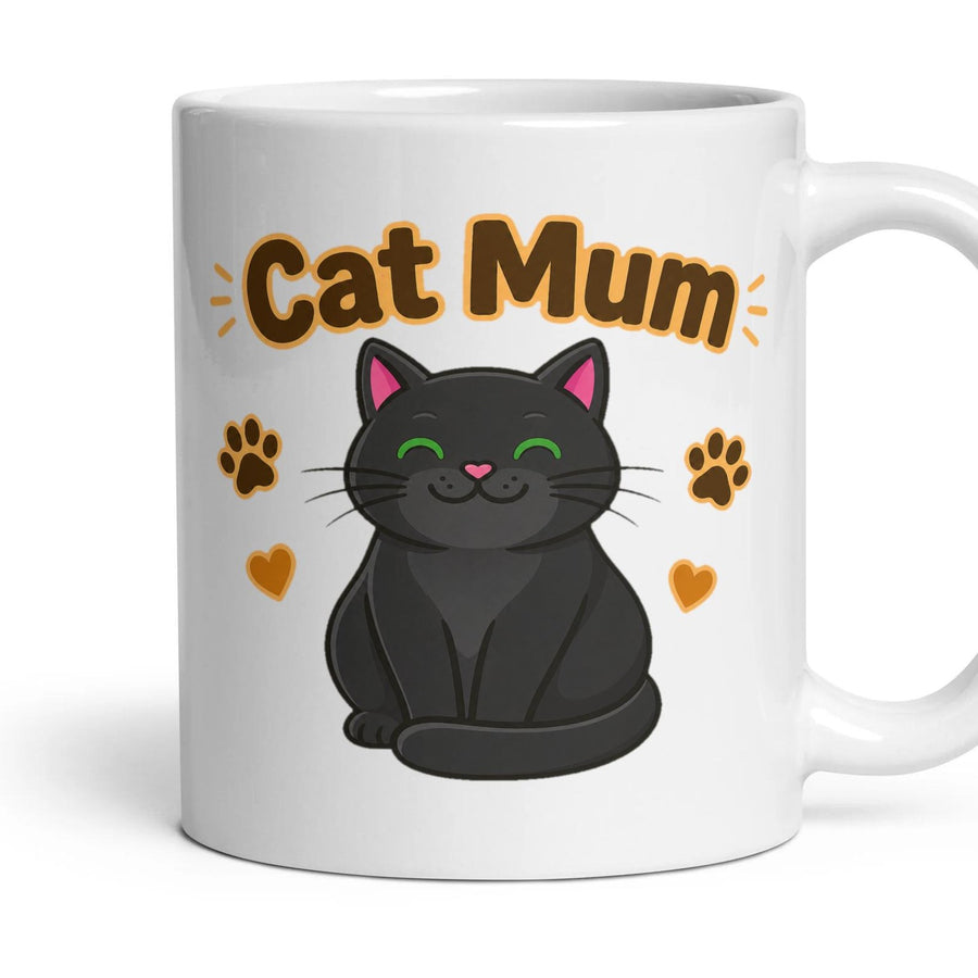 Cat Mum mug, 11oz white ceramic, Black, handle right