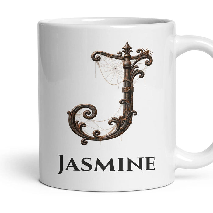 Personalised Cobweb Monogram Mug mug, 11oz white ceramic, handle right