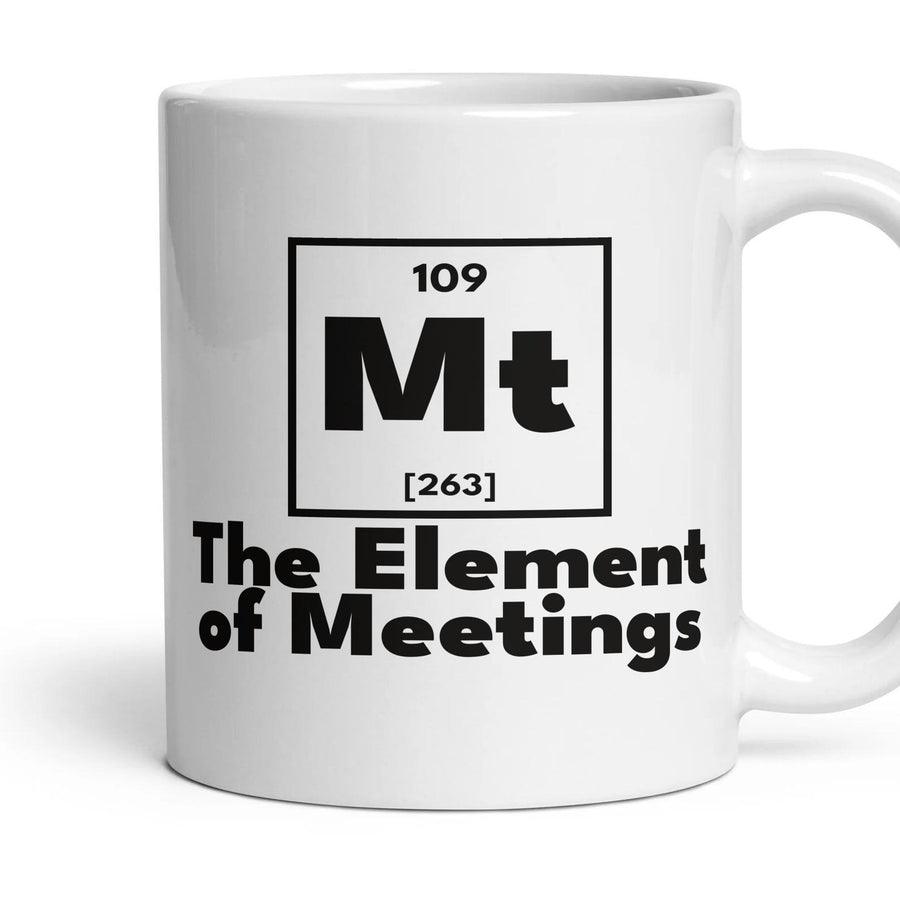 Mt The Element of Meetings mug, 11oz white ceramic, handle right