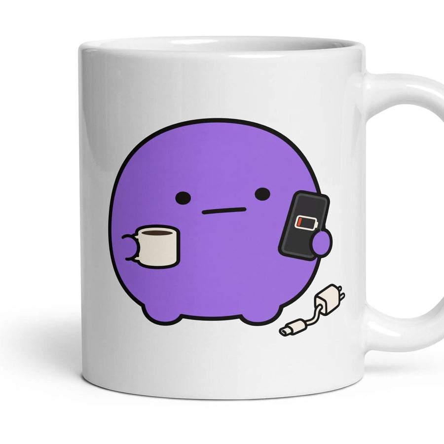 Phone Battery mug, 11oz white ceramic, handle right