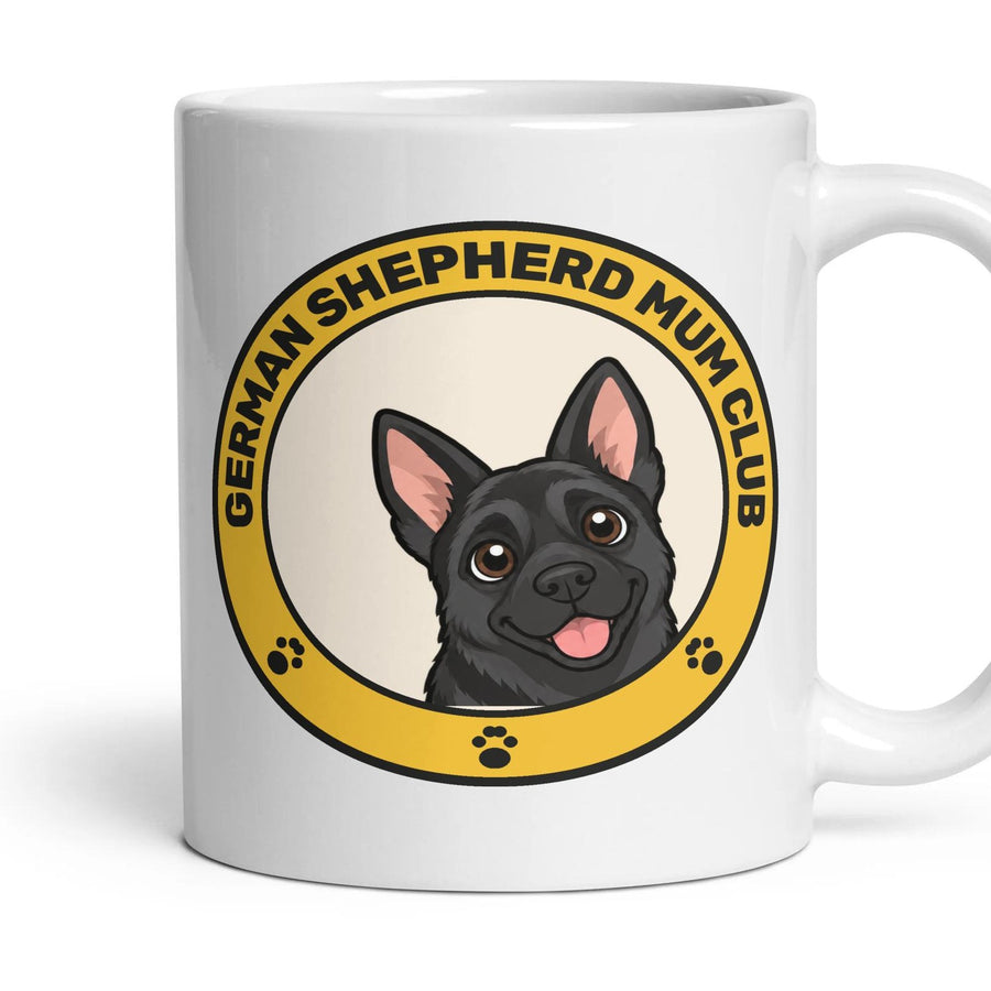 German Shepherd Mum Club mug, 11oz white ceramic, All Black, handle right