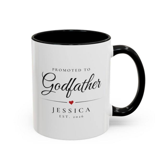 Godfather Godparent Mug mug, 11oz white ceramic, black handle and interior, handle right