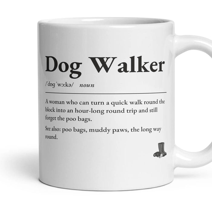 Dog Walking Mum mug, 11oz white ceramic, handle right