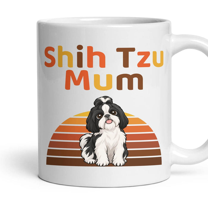 Shih Tzu Mum mug, 11oz white ceramic, Black & White, handle right
