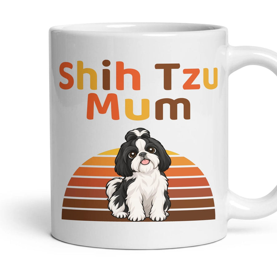Shih Tzu Mum mug, 11oz white ceramic, Black & White, handle right