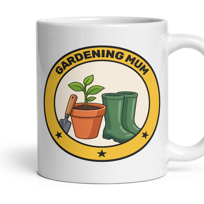 Gardening Mum mug, 11oz white ceramic, handle right