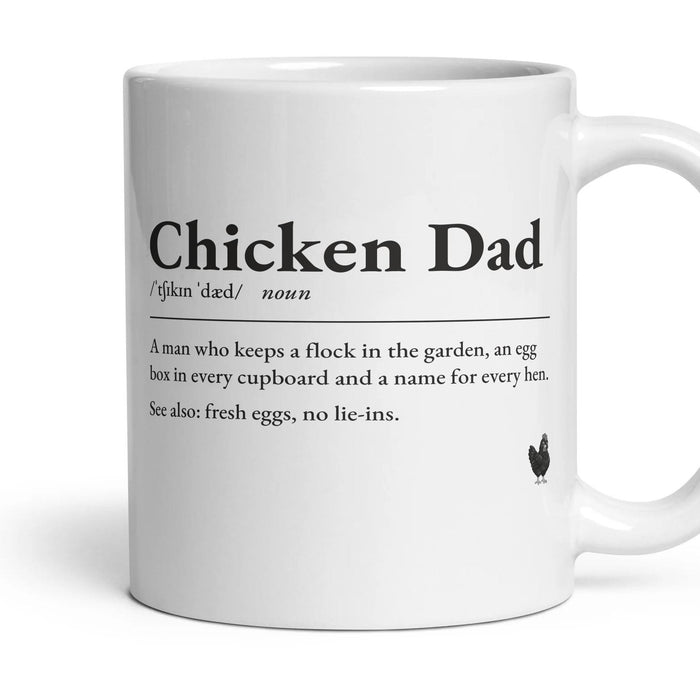 Chicken Dad mug, 11oz white ceramic, Black, handle right