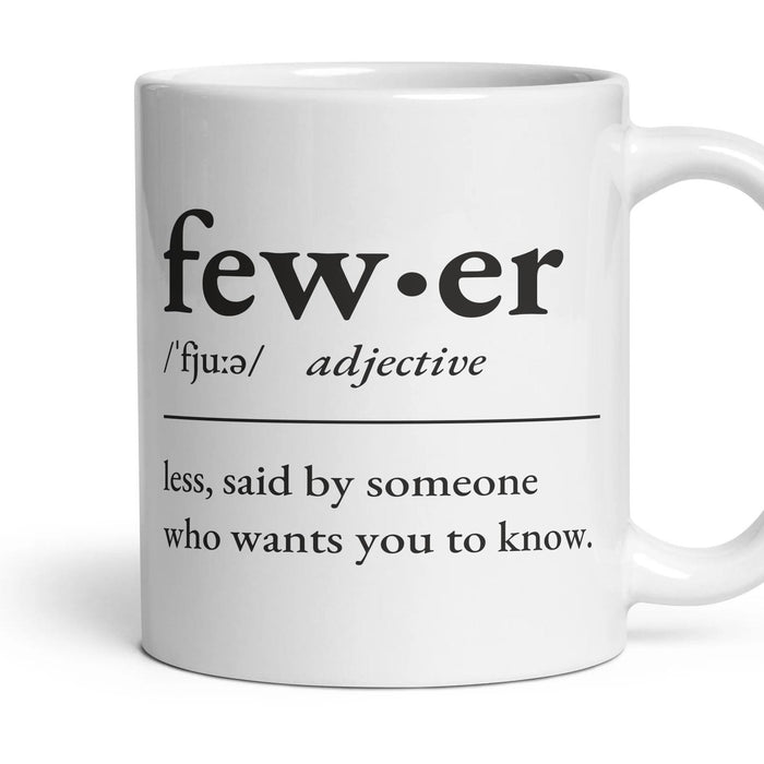 Fewer mug, 11oz white ceramic, handle right