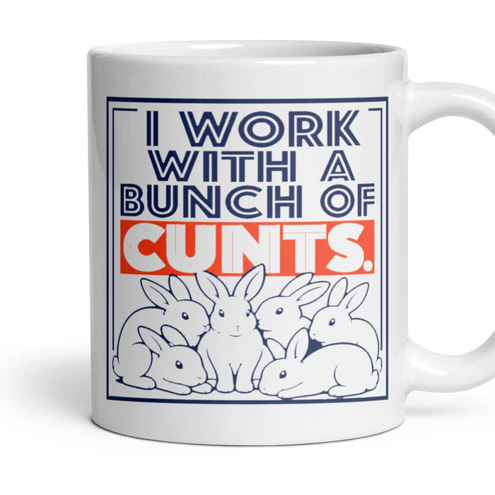 I WORK WITH A BUNCH OF CUNTS. mug, 11oz white ceramic, handle right
