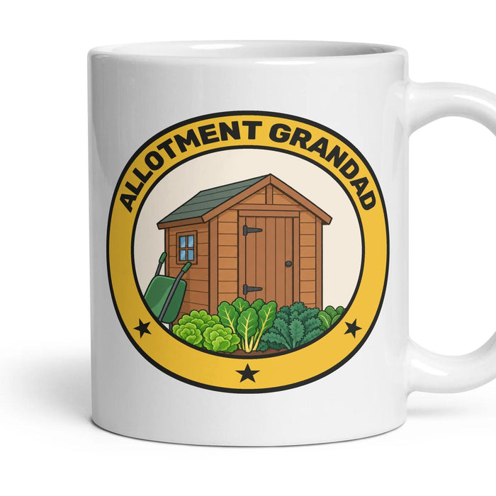 Allotment Grandad mug, 11oz white ceramic, handle right