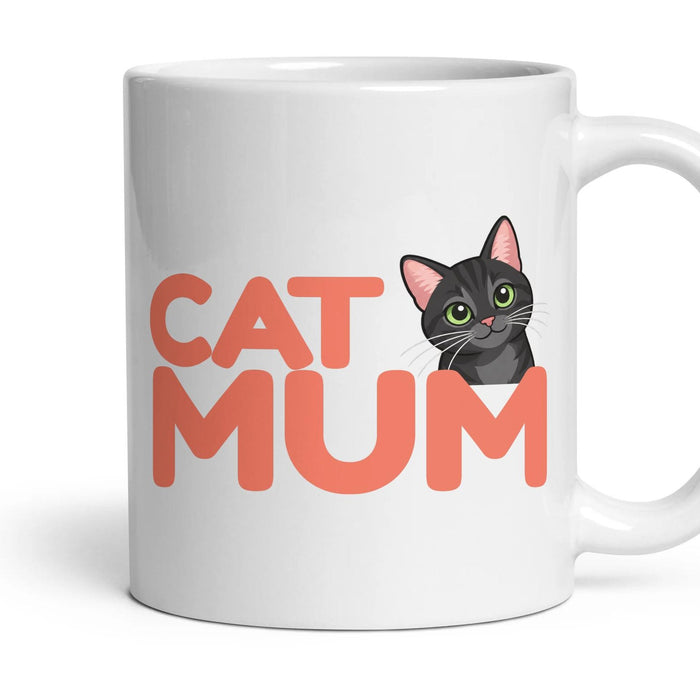 Cat Mum mug, 11oz white ceramic, Black, handle right