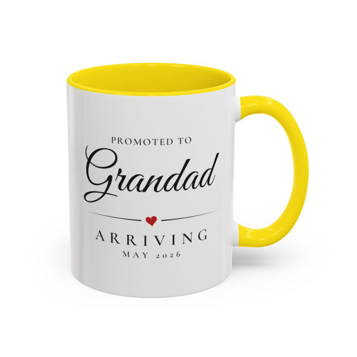 Grandad Grandparent Mug mug, 11oz white ceramic, yellow handle and interior, handle right