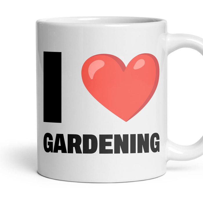 I LOVE GARDENING mug, 11oz white ceramic, handle right