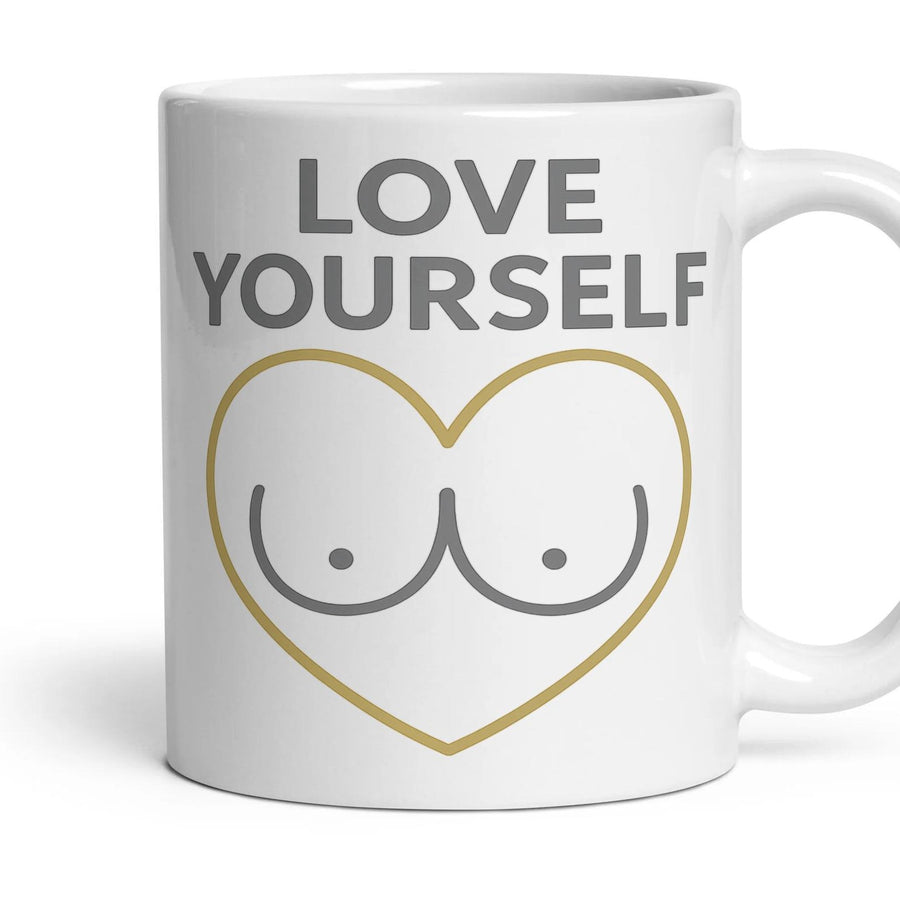 hush-puppies-love-mug-gold mug, 11oz white ceramic, handle right