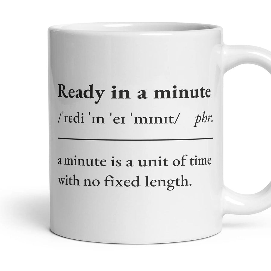 Ready in a minute mug, 11oz white ceramic, handle right