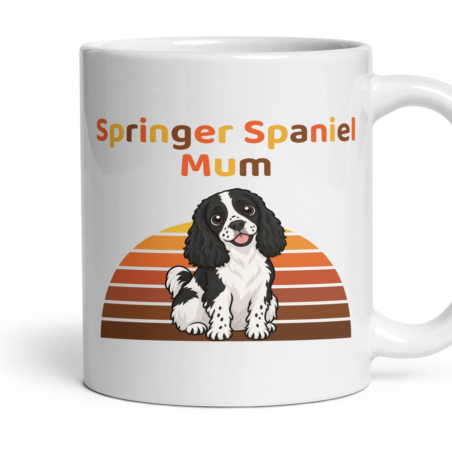 Springer Spaniel Mum mug, 11oz white ceramic, Black & White, handle right