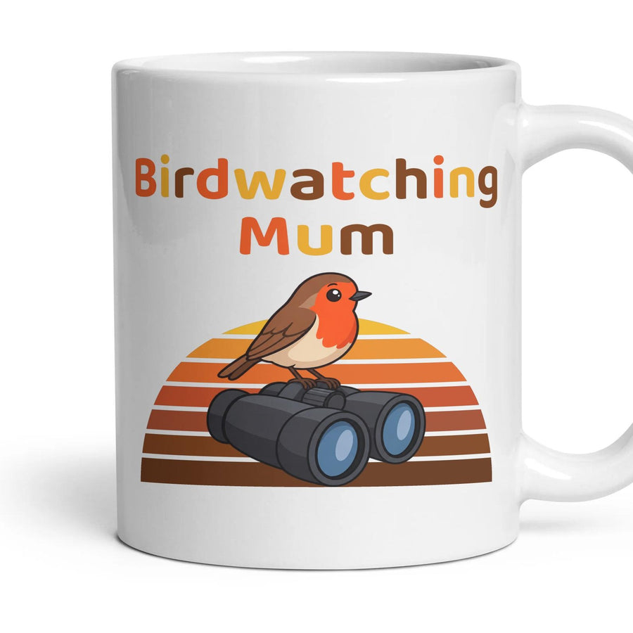 Birdwatching Mum mug, 11oz white ceramic, handle right