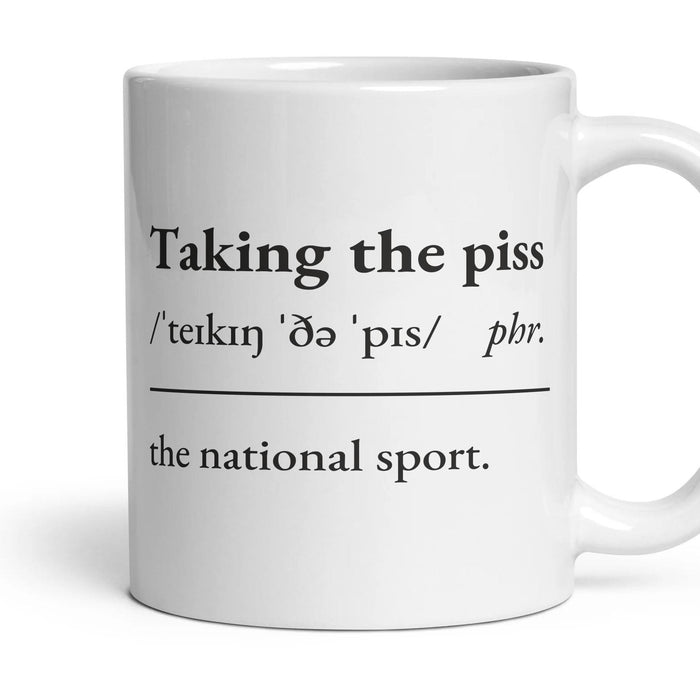 Taking the piss mug, 11oz white ceramic, handle right