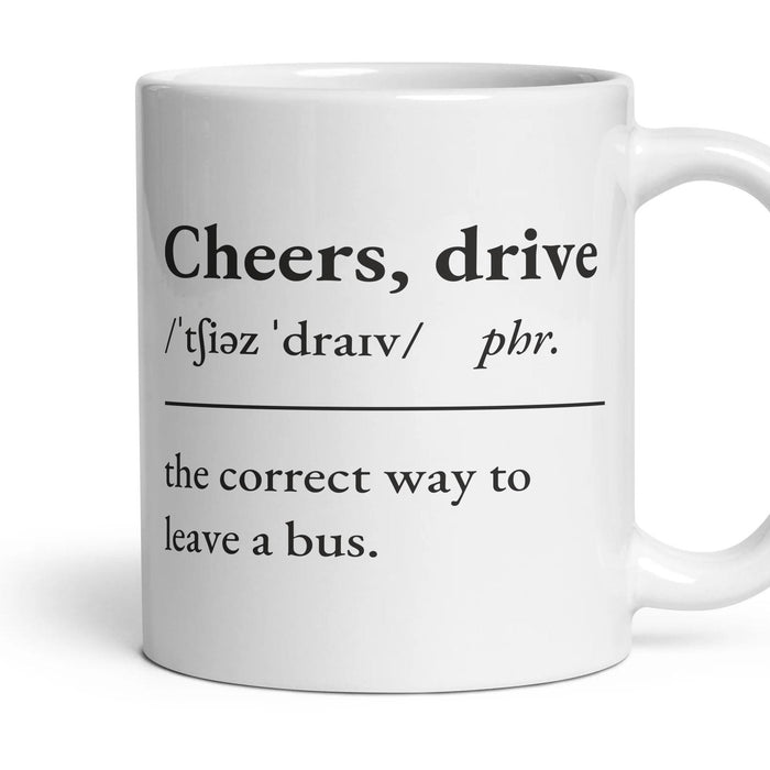 Cheers, drive mug, 11oz white ceramic, handle right